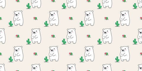 bear seamless pattern polar bear vector panda cactus flower teddy isolated background repeat wallpaper