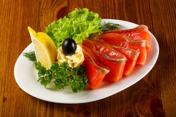 Sliced salmon