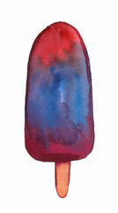 Hand drawn watercolor summer food ice cream  frozen bar cafe milk products bright color fruit