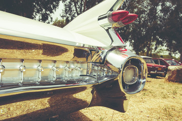 IISRAEL, PETAH TIQWA - MAY 14, 2016:  Exhibition of technical antiques. Cadillac de Ville rear view...