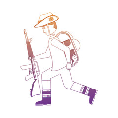 Anzac soldier with the equipment and weapon over white background, vector illustration