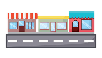 street with stores over white background, vector illustration