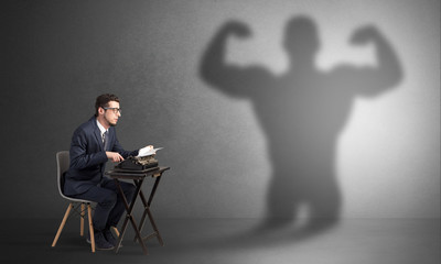 Little hard worker afraid of scary monster shadow
