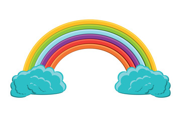 rainbow and clouds over white background, vector illustration