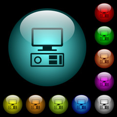 Old personal computer icons in color illuminated glass buttons