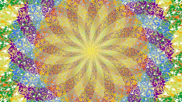 Mandala rotation in bright colors. Circular rotating pattern. Video.