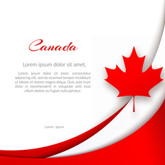Patriotic poster with the theme Canada flag Wavy red lines and a maple leaf on a white background National patriotic symbol Canadian background for the design of cards posters for Canada Day Vector