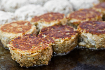 Crab Cakes Cooking at Outdoor Food Event