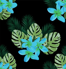 Vector Tropical Flowers Seamless Background