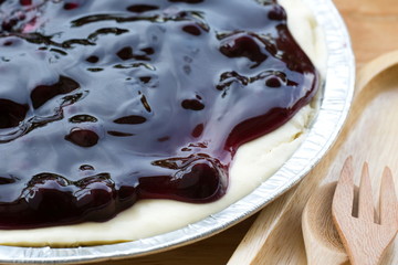 blueberry cheese pie with close up shot.