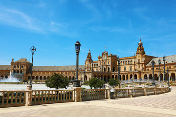Fototapeta na wymiar Beautiful view of Plaza de Espana in Seville, Spain