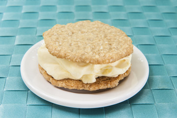 Oatmeal Cookie and Vanilla Ice Cream Sandwich