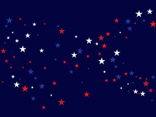 Fototapeta na wymiar 4th of July Independence Day American Stars Falling Confetti Vector Background. Red, Blue White Stars Border Patriotic Background. US, American Independence Day Banner, 4th of July Patriotic Bokeh.