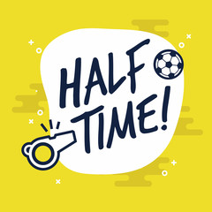 Fototapeta premium Half-time sign for football or soccer game. Flat vector on yellow background.