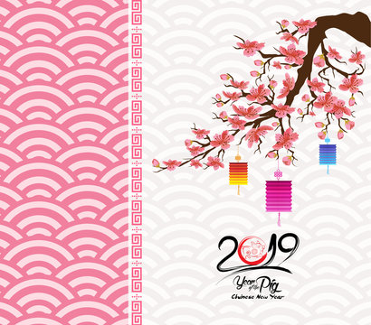 Chinese new year 2019 blossom. Year of the pig
