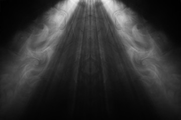 black and white color . projector beautiful spotlight . wide lens equipment for show presentation at night . smoke abstract background . digital monitor for multimedia teach .