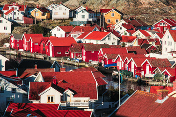 Typical swedish red houses town - 209510136