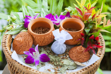 Natural medicine concept. Natural remedy, healing herbs background.