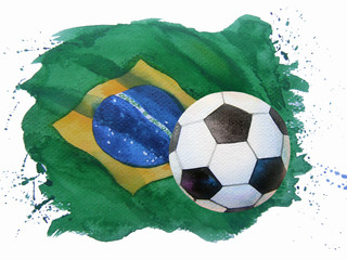 Soccer ball, flag Brazil.