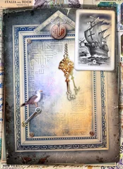 Foto op Canvas Mysterieus gotisch venster met schip en gouden sleutel. © Rosario Rizzo