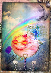 Witched forest. Magic mushroom in the blue forest with rainbow and moon © Rosario Rizzo