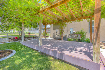 Swing on deck with wood Gazebo in Utah Valley