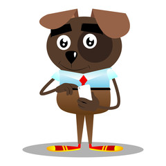 Cartoon illustrated business dog using a mobile phone.
