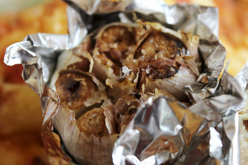 The baked garlic in foil