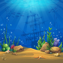 Vector illustration background bottom of the underwater world
