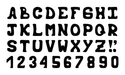 Hand-drawn cute black vector alphabet for typographic design.
