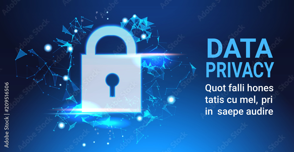 Poster padlock data protection privacy concept. gdpr. cyber security network background. shielding personal