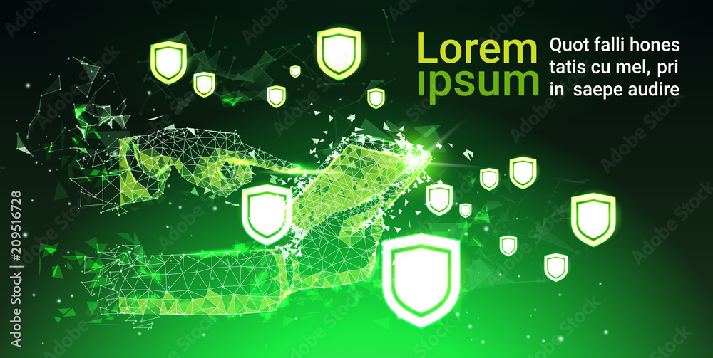 Poster shield over green data protection privacy concept gdpr cyber security network background. shielding 