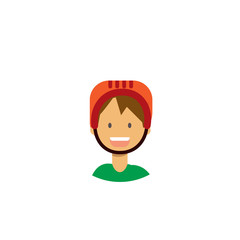 cute children face happy boy helmet portrait on white background, male avatar flat vector illustration