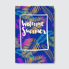 welcome summer palm badge Isolated Typographic Design Label. Season Holidays lettering for logo,Templates, invitation, greeting card, prints and posters. vector illustration