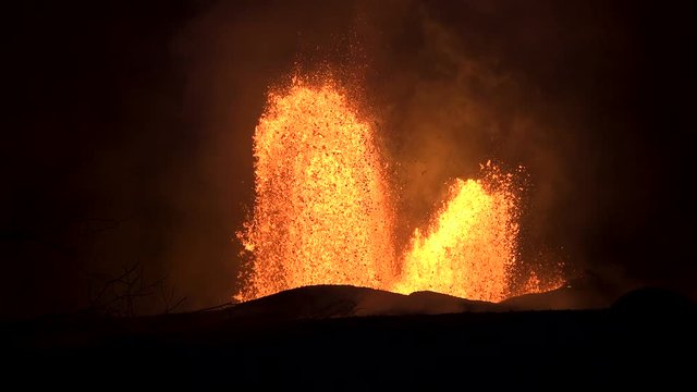 Volcanic eruption of Kilauea volcano in Hawaii at the end of May 2018, Fissure 8, 4K