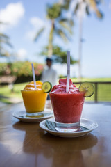 Strawberry and mango fruit smoothies in Seminyak, Bali
