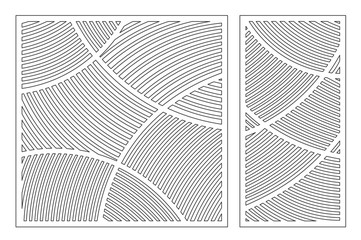 Set decorative card for cutting. Geometric linear pattern. Laser cut panel. Ratio 1:1, 1:2. Vector illustration.