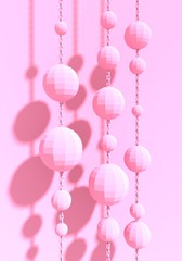 Platonic solid design. Hanging from a chain low poly shapes. 3D rendering