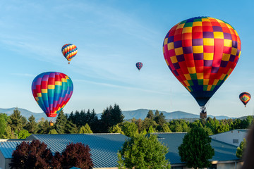 Hot air balloons taking of on beautiful sunny morning