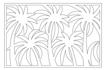 Decorative card for cutting. Palm leaf pattern. Laser cut panel. Ratio 2:3. Vector illustration.