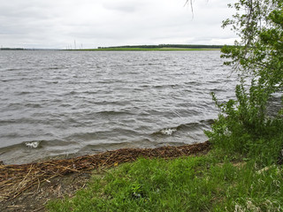 Summer landscape: a lake in cloudy weather