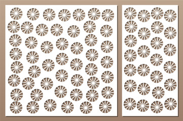 Set decorative card for cutting. Ethnic Decorative pattern. Laser cut panel. Ratio 1:1, 1:2. Vector illustration.