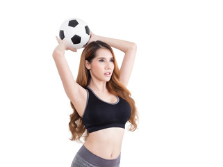 Young sexy woman with soccer ball