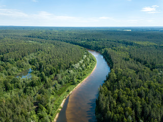 drone image. aerial view of snake river in deep green forests