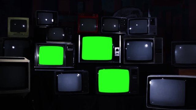 Many Tvs With Green Screens Turning On. Zoom Out. Blue Steel Tone. You can replace green screen with the footage or picture you want with &ldquo;Keying&rdquo; effect in AE  (check out tutorials on YouTube).