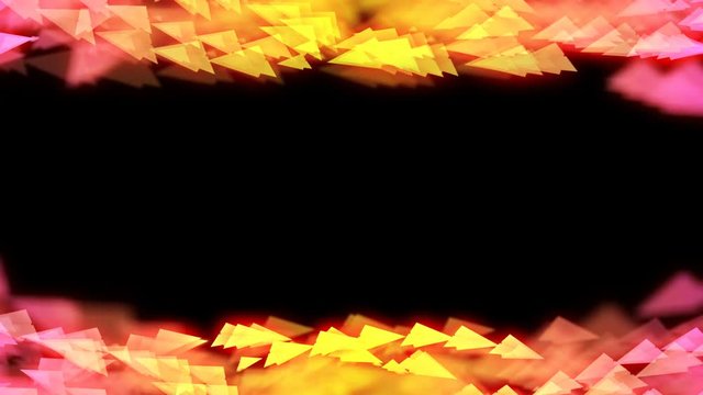 Abstract bokeh light sparkles paper plane flying pattern yellow and pink gradient color illustration on dark background, seamless looping animation 4K with center copy space