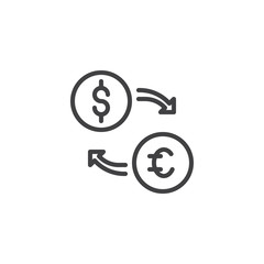 Currency Exchange outline icon. linear style sign for mobile concept and web design. exchange euro and dollar money simple line vector icon. Symbol, logo illustration. Pixel perfect vector graphics