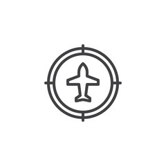 Obraz premium Airplane radar outline icon. linear style sign for mobile concept and web design. Flight control radar simple line vector icon. Symbol, logo illustration. Pixel perfect vector graphics