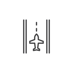 Airport runway outline icon. linear style sign for mobile concept and web design. Runway and airplane simple line vector icon. Symbol, logo illustration. Pixel perfect vector graphics