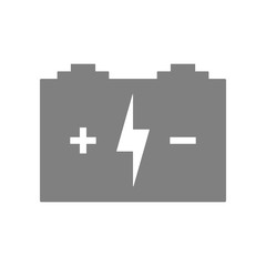 Obraz premium Car battery with lightning, plus and minus symbols. Vector icon.